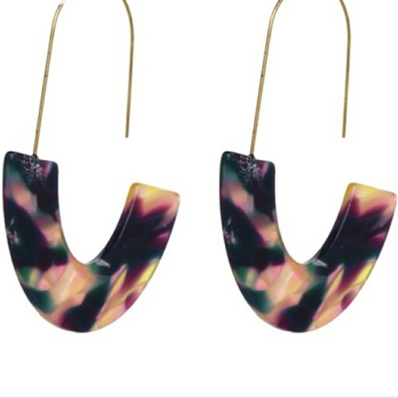 Multi Color Half Tortoise Shell Threader Earrings - Picture 4 of 4